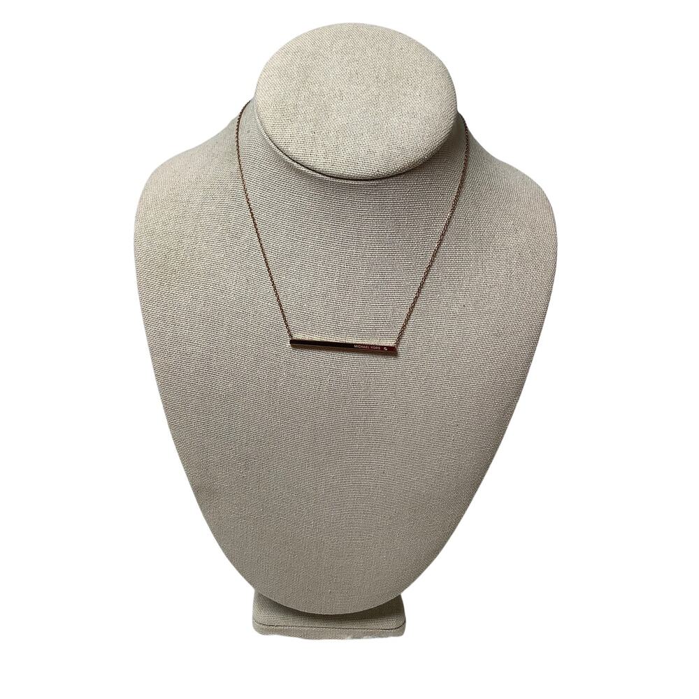 Michael Kors Rose Gold Tone Bar Engraved Logo Pendant Necklace Minimalist A30-28